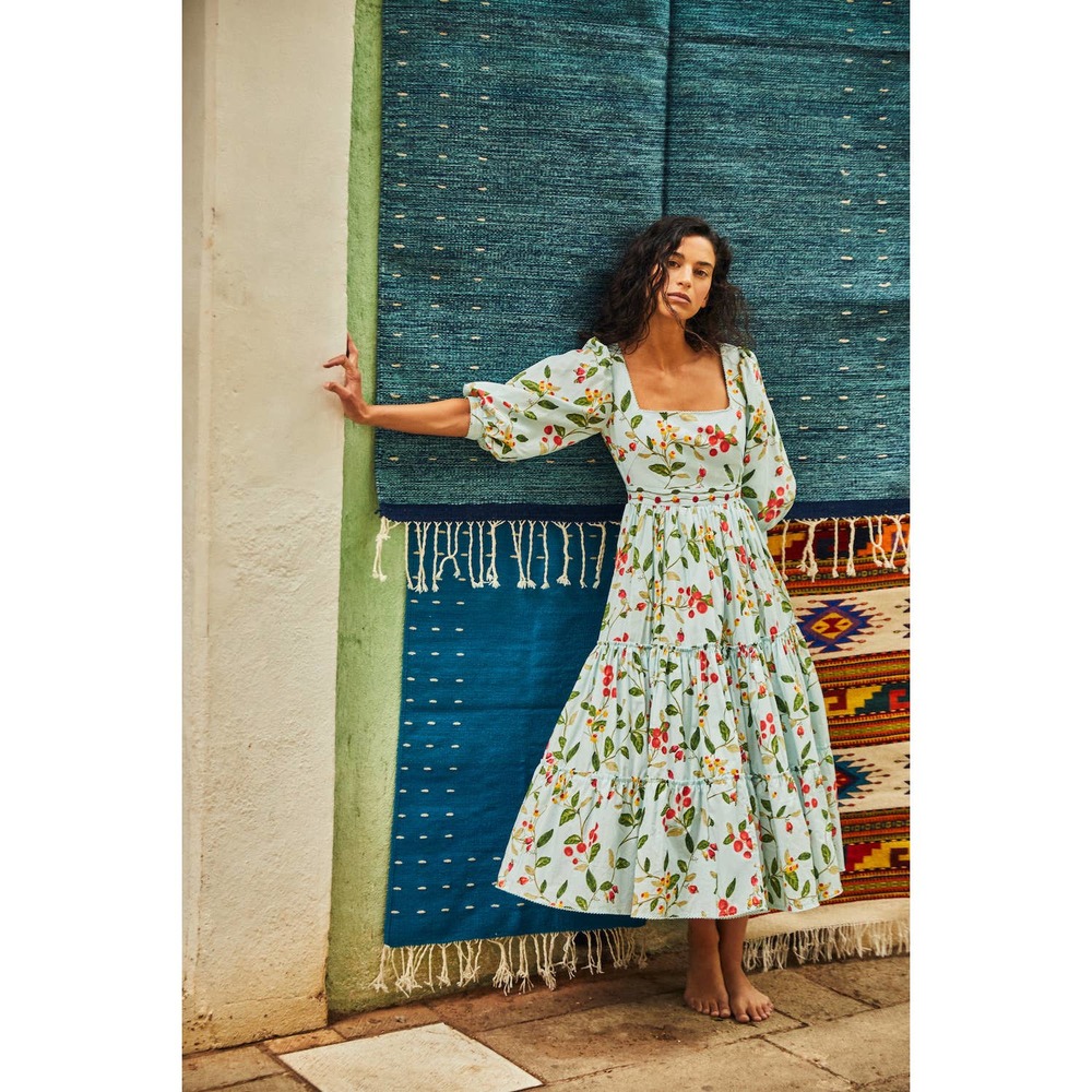 AGUA BY AGUA BENDITA Miel Floral Cotton Poplin Midi Dress XS